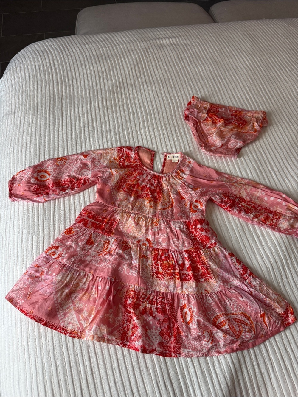 Roller Rabbit 2T Girls' Pink & Red Paisley Tiered Dress with Matching Bloomers